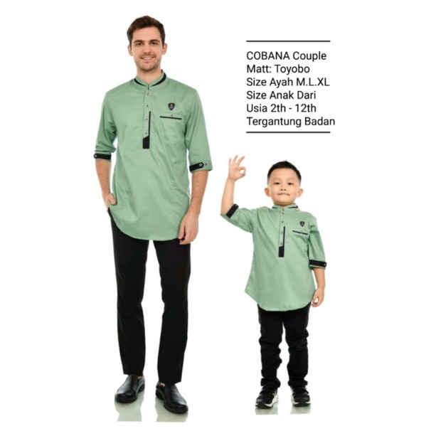 Cobana Store - Baju Koko Kurta Couple Ayah Dan Anak Warna Sage Baju Koko Lebaran Pria Sage Green