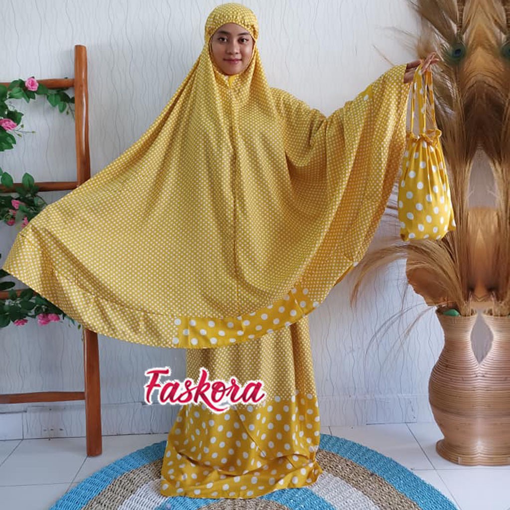 Mukena Polkadot Dewasa Jumbo Rayon / Mukenah Polkadot Dewasa Jumbo / Telekung Bali