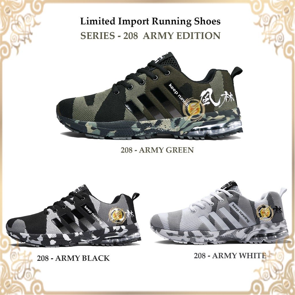 [COD] (FREE BOX &amp; KAOS KAKI) Sepatu Sneakers Fashion Pria  - Sepatu Running Pria seri 208 Limited Army Edition