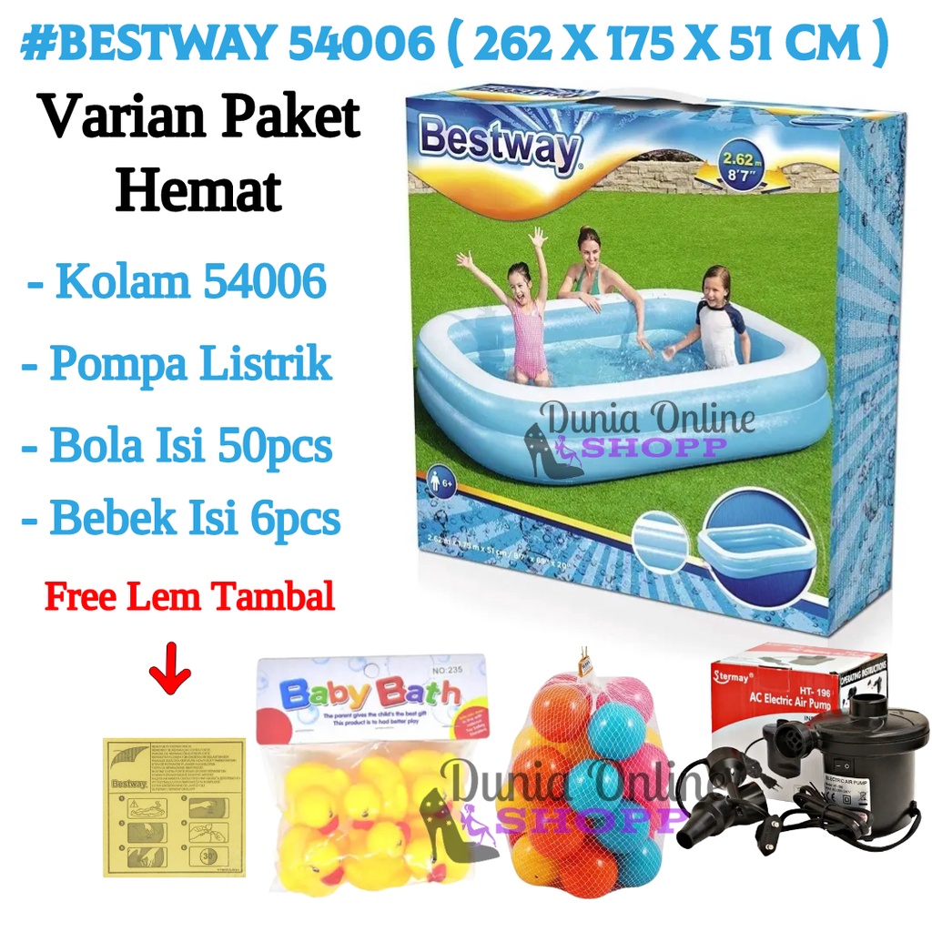 KOLAM RENANG BESTWAY 2,6M/KOLAM BESTWAY ANAK/KOLAM BESTWAY 54006 JUMBO PAKET LENGKAP