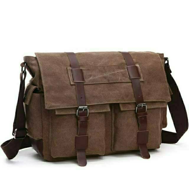 Tas Selempang Kanvas 9025 Tas Bahu Retro Messenger Bag Import Pria dan Wanita Tas Laptop