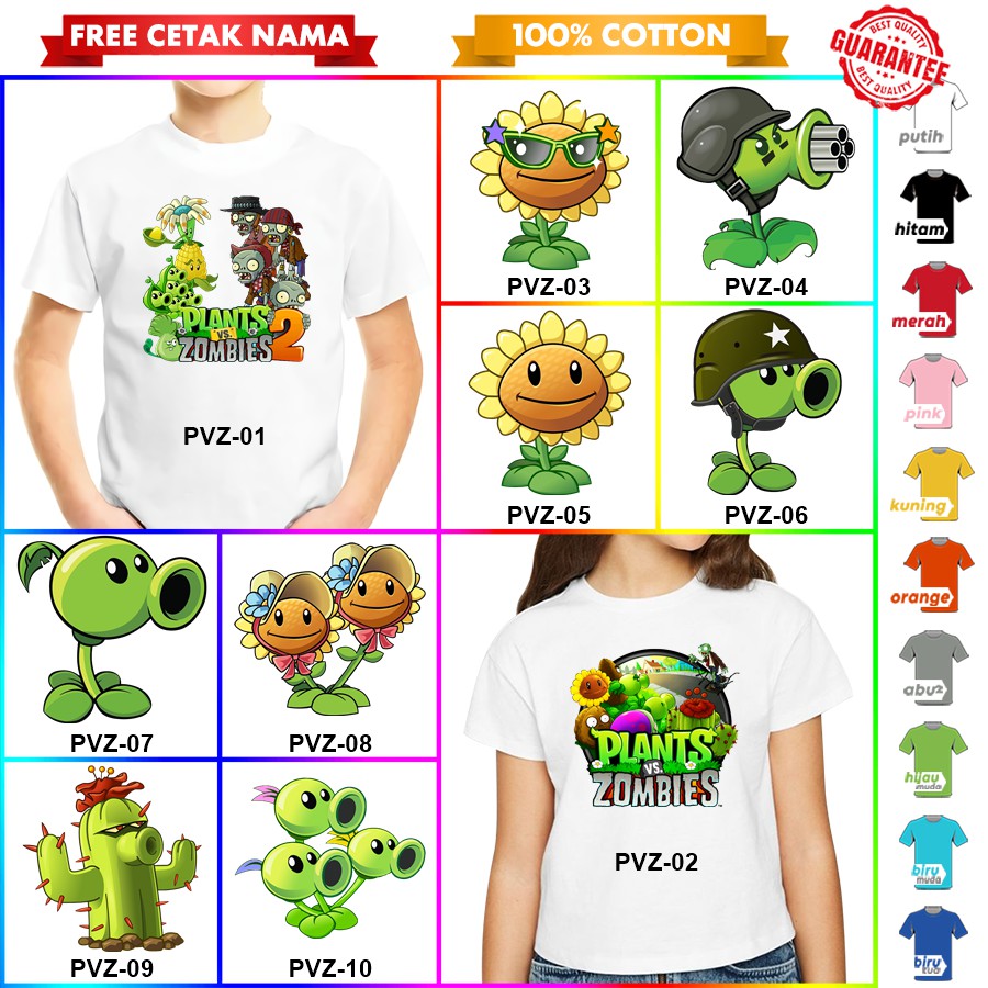 [FREE NAMA!!] Baju Kaos COUPLE  ANAK DAN DEWASA PLANTS VS ZOMBIES BANYAK MOTIF