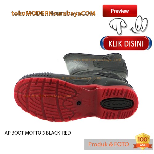 Ap Boot MOTTO 3 Hitam Merah sepatu boots anti air sepatu banjir proyek