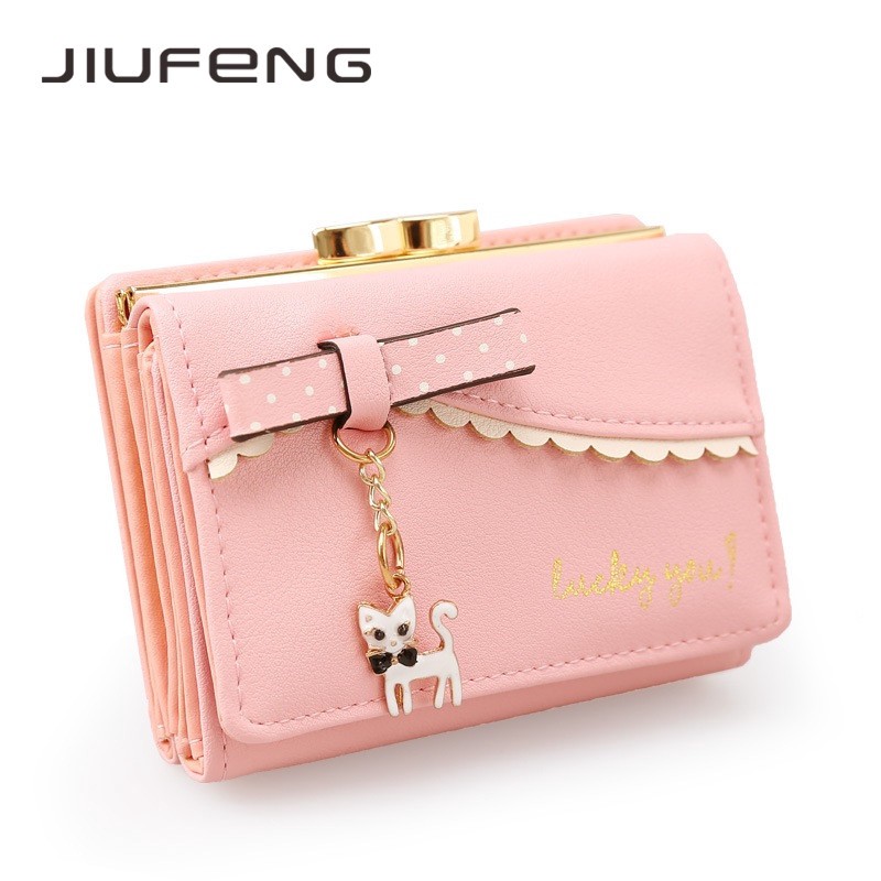 JIUFENG Dompet Wanita Korea Lucu Dompet Pendek untuk Wanita Mini Liontin Mahasiswa Dompet Kecil