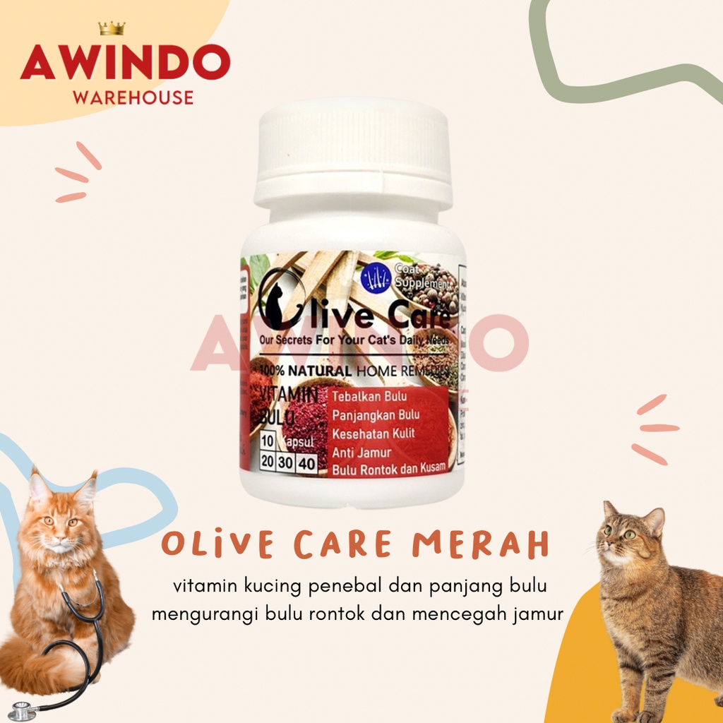 OLIVE CARE MERAH - Vitamin Kucing Bulu Panjang Lebat Halus Bulu Rontok Pencegah Jamur