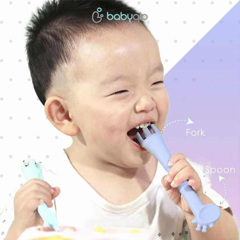 BABYQLO 2pcs Giraffe Silicone Baby Training Spoon Sendok Bayi BLW