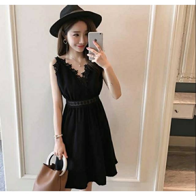 Dress wanita hitam katun elegant /gaun pesta black import sexy
