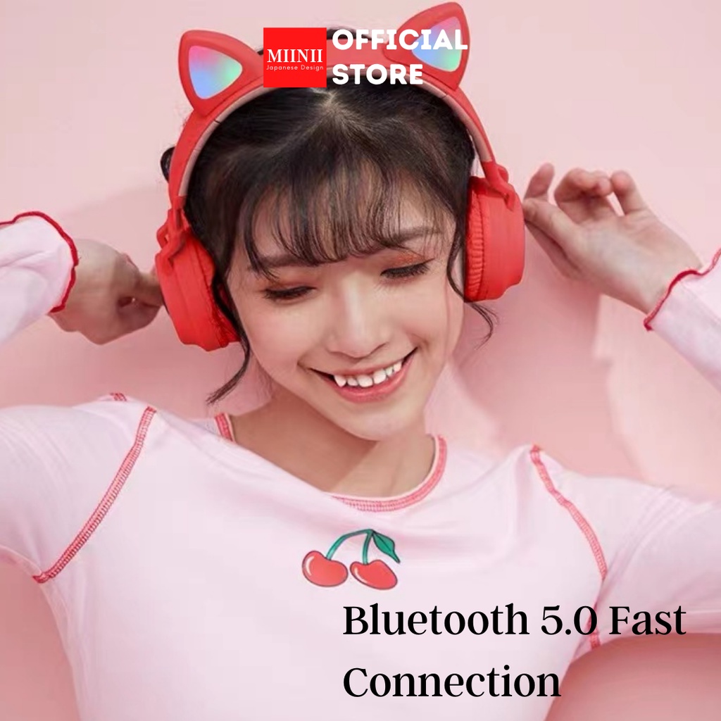 MIINII New 2 Model Earphone BT028C/STN28 Bluetooth Model Kucing Lampu LED Wireless Stereo Bass