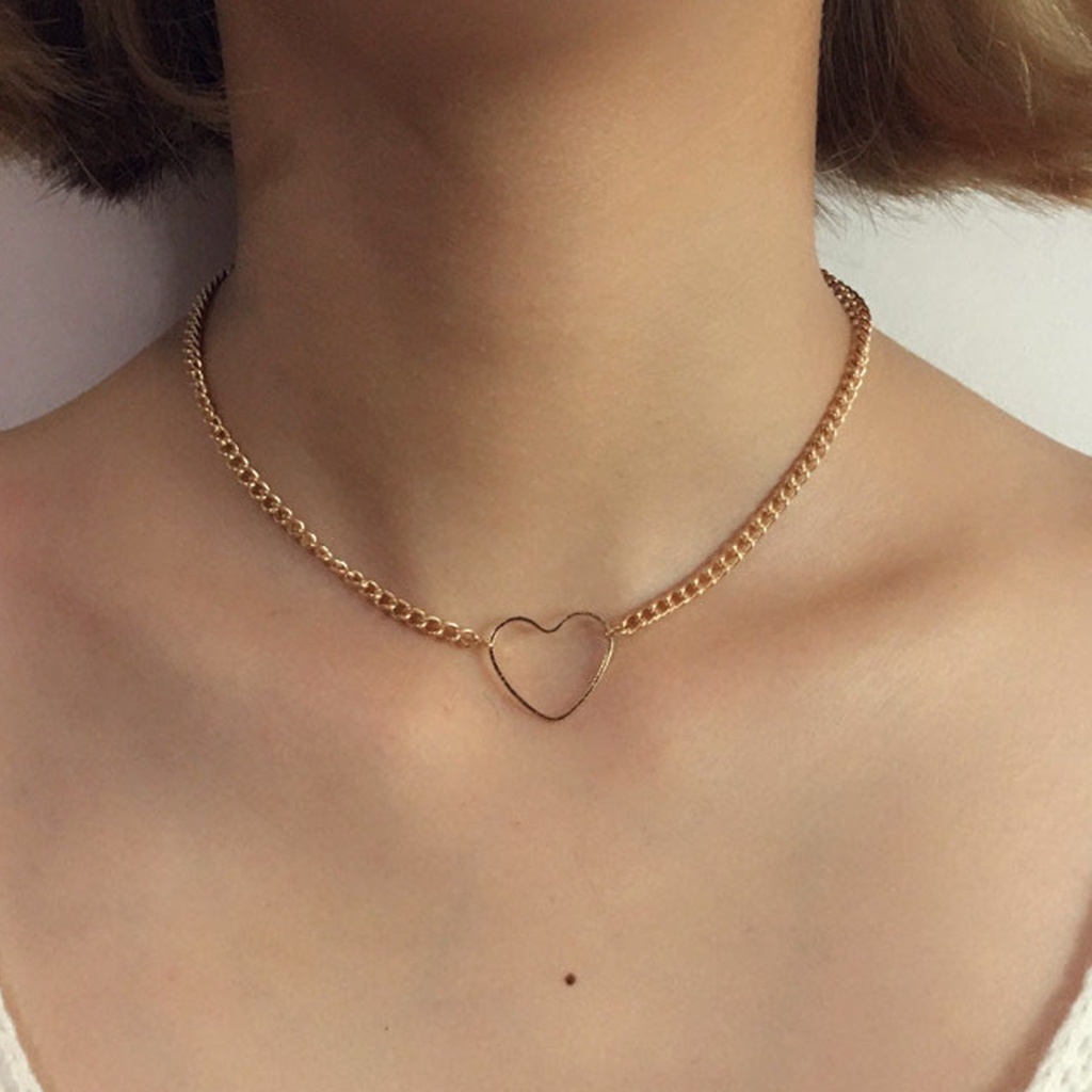 Hu Hu Hu Hu Hu Alat Bantu Pasang Kacamata♡ Kalung Rantai Choker Liontin Hati Model Hollow Untuk Wanita