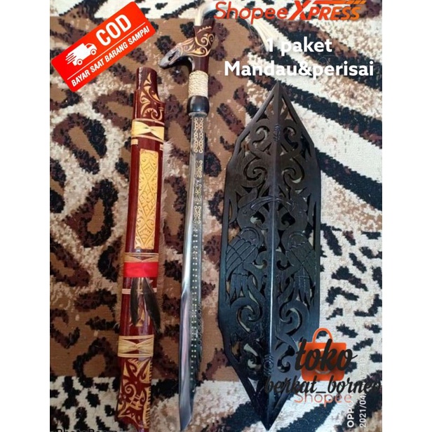 mandau tameng/perisai senjata pusaka khas suku dayak kalimantan asli size 80cm