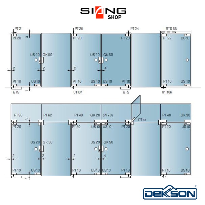 DEKSON / DEKKSON Patch Fitting PT10 dan PT20 Glass Fitting