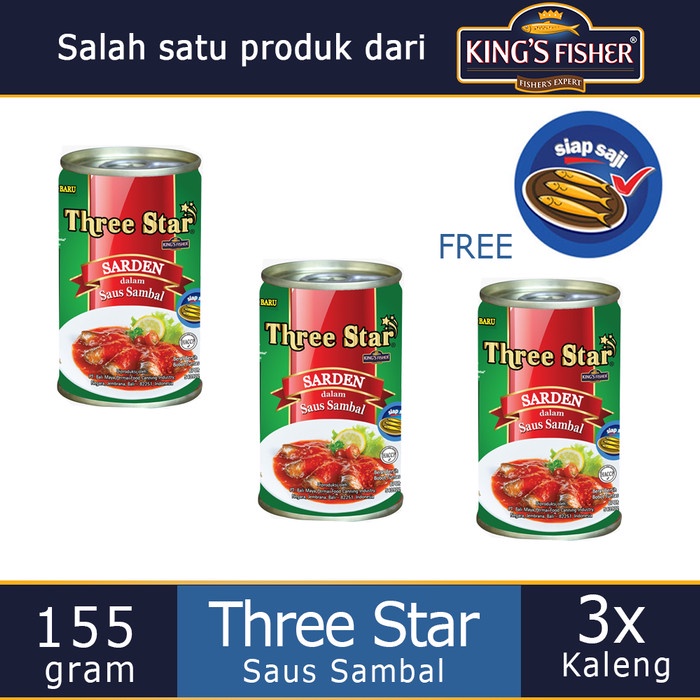 

f0fbfe00 Paket 2 Gratis 1 Three Star Sarden Mini Saus Sambal Makanan Kaleng Ds1Gk