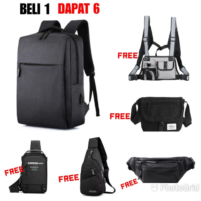 BELI 1 DAPAT 6 - Tas Pria ZB RDN 069 Distro Raindoz Bandung Ransel Punggung Backpack Cowok Keren