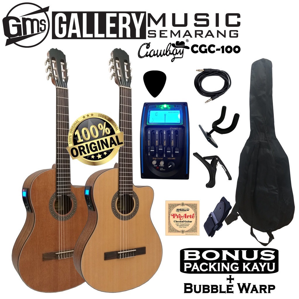 ORIGINAL!!! Gitar Klasik Elektrik Import Merk Cowboy CGC-100 NA CGC 100NS Equalizer Tuner LC Prener-PAKET C