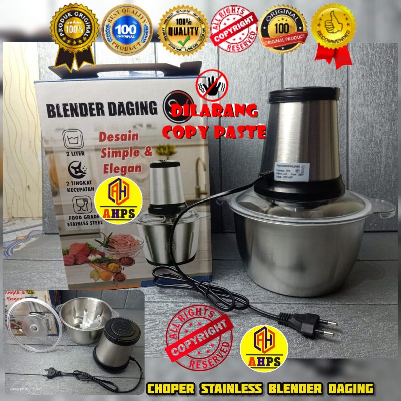 BLENDER DAGING STAINLESS CHOPER TEKAN 2LT KITCHEN EXPERT