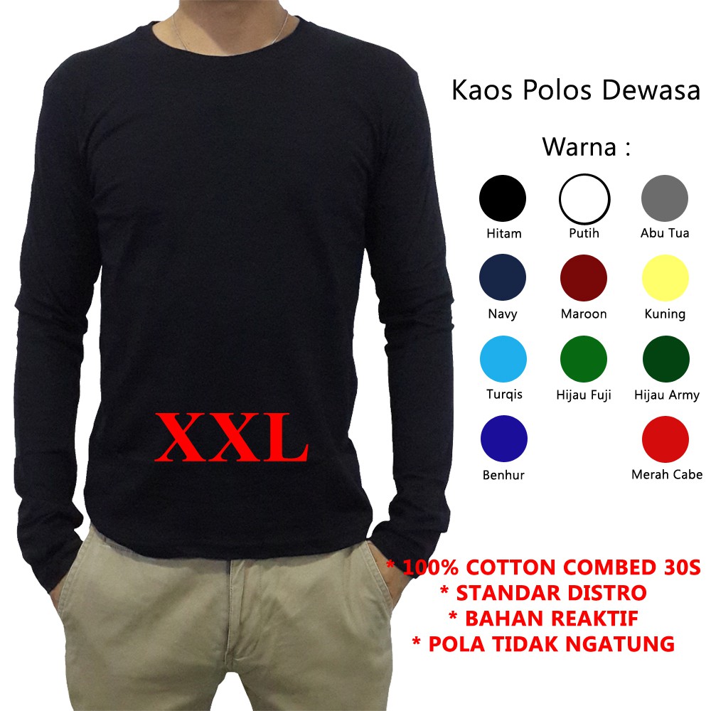 Kaos Polos Lengan Tangan Panjang Soft Cotton Combed 30s   Kaos Polos Lengan Tangan Panjang Soft Cotton Combed 30s