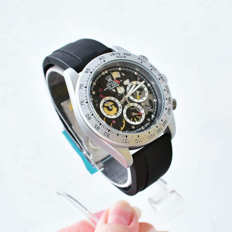 Jam Rolex rantai stainless steel dan tali karet - chrono aktif.
