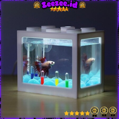 Aquarium Mini Lego Block 4 Side Windows 12x8x10cm with White LED - TOP4