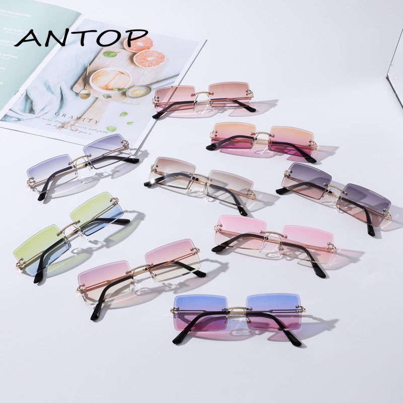 Korea Kacamata Wanita Gradien Persegi Aksesoris Kacamata Fashion Tanpa Bingkai ANTOP