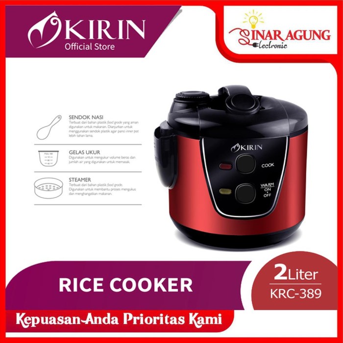KIRIN RICE COOKER 2.0 LITER |KRC-389 - RED Magic Com Hemat Listrik Jumbo Buat Bayi Besar Stenlis Sta