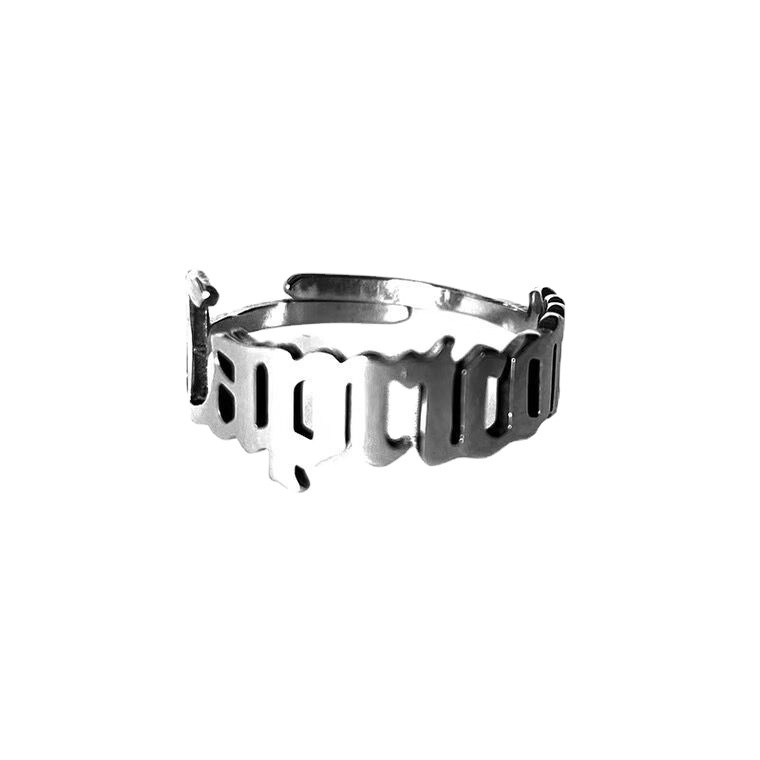 Cincin Bahan Stainless steel adjustable Desain Tulisan Bahasa Inggris Gaya hip hop Gothic