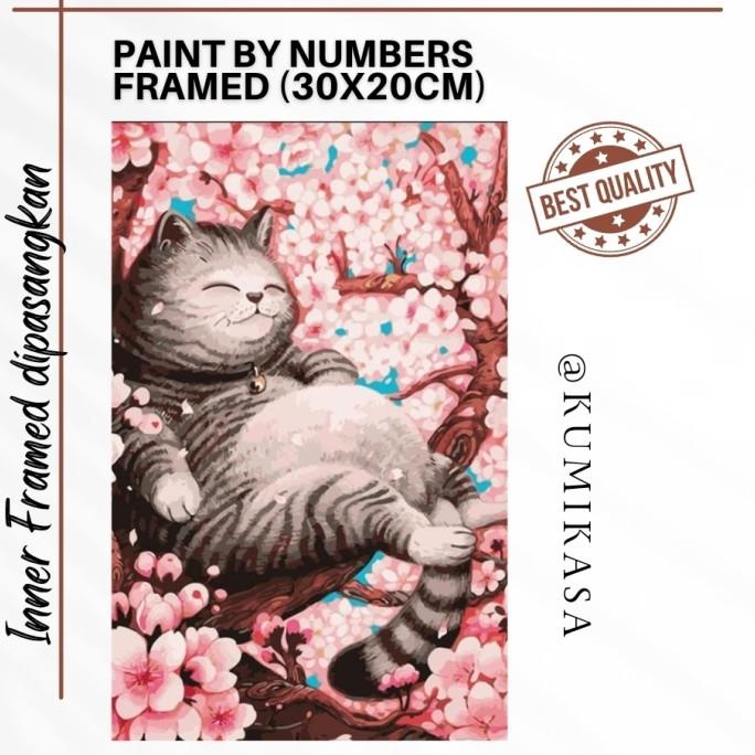 

DIY painting by number 30x20 kerajinan tangan - SAKURA CAT