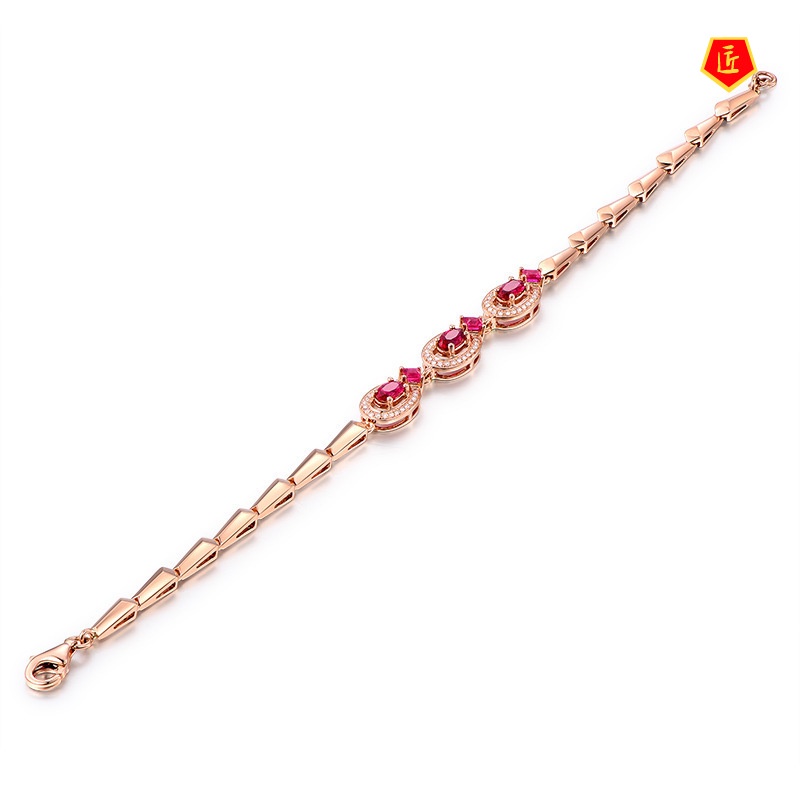 [Ready Stock]Colored Gems Luxury Red Gemstone Bracelet