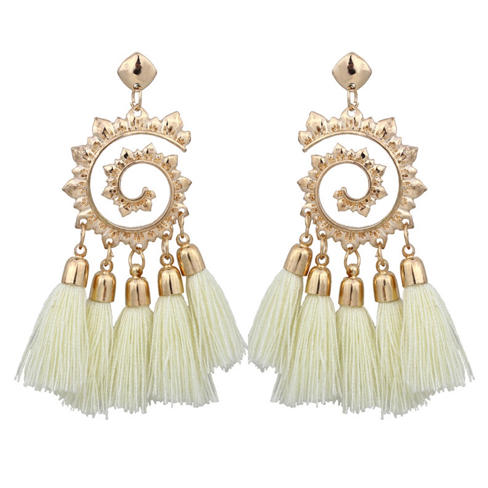 Anting Juntai Drop Liontin Spiral Rumbai Benang Gaya Bohemian Untuk Wanita