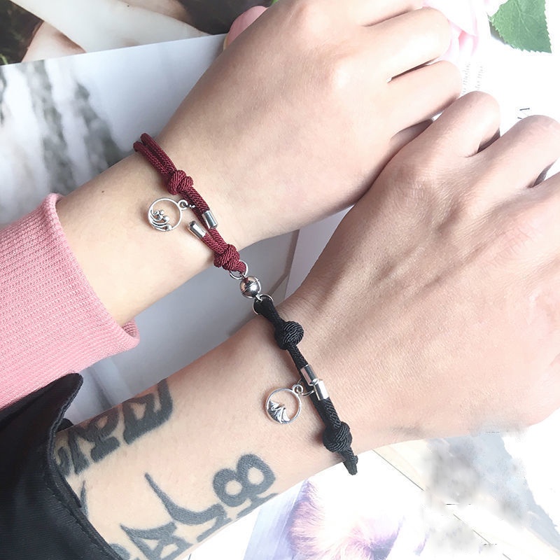 2pcs Gelang Magnetik Bahan Kulit Untuk Pasangan