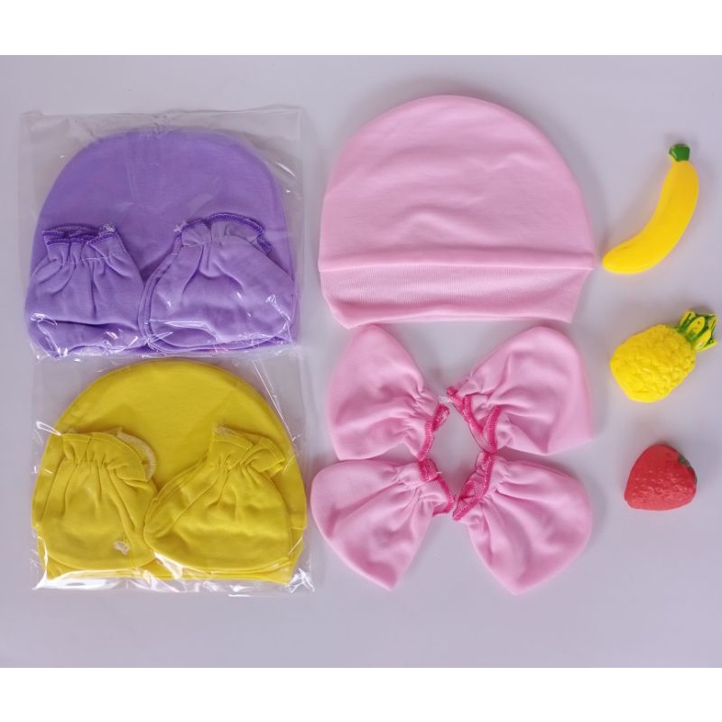 TOPI BAYI SET SARUNG TANGAN SARUNG KAKI PEREMPUAN