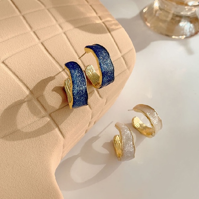 Anting Tusuk Bentuk C Bahan Sterling Silver 925 Gaya Mewahelegansimple Untuk Wanita