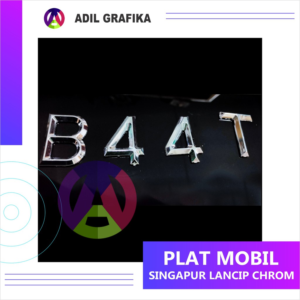 Plat Mobil Timbul /Set - Singapur Lancip Chrome