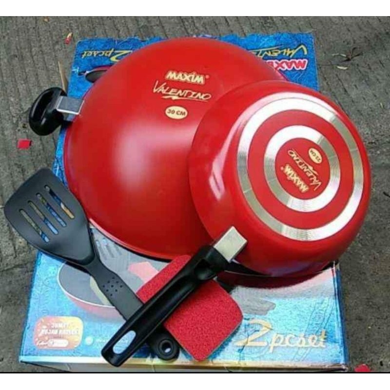 Kuali Maxim Valentino Set Anti Lengket : Wajan, Teflon, Spatula, sponge