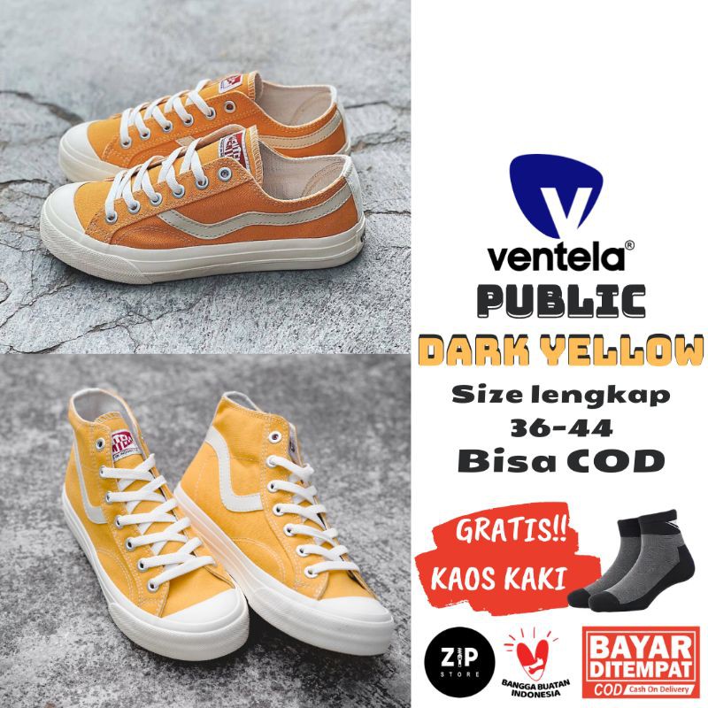 SEPATU VENTELA PUBLIC DARK YELLOW LOW HIGH ORIGINAL SNEAKER VENTELA KUNING TUA SEPATU JALAN SKATE