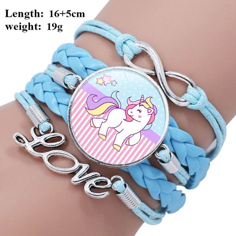 Unisex Unicorn Time Gemstone Glass Bracelet Handmade Multilayer Woven Leather Infinity Bracelet