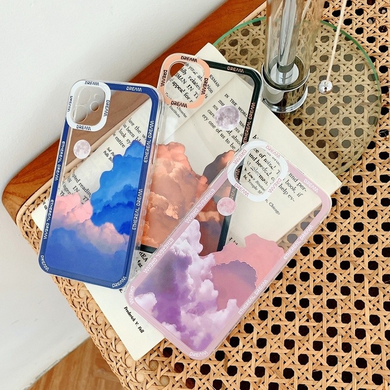 (Ready Stock) Casing Tpu iPhone 14 13 12 11 Pro Max Iphone 11 Pro Max X Xr Xs Max Se 2020 7 + 8 7 6 6s Plus SE 2020 Gambar Bulan Dan Awan