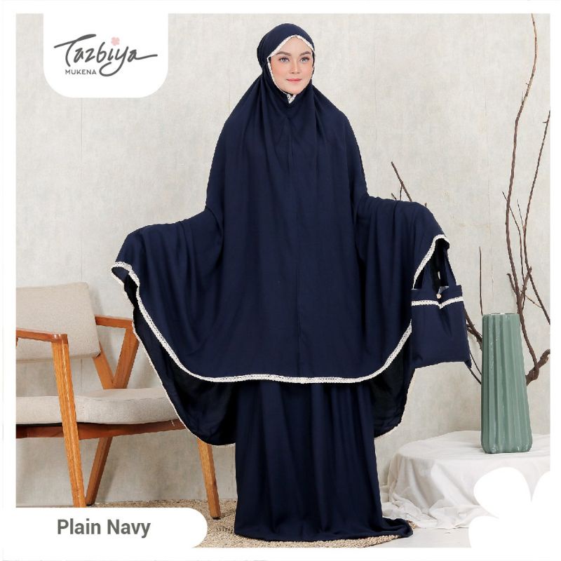 Mukenah Tazbiya Plain Navi/Blue Dewasa Jumbo Katun Rayon Adem Travelling