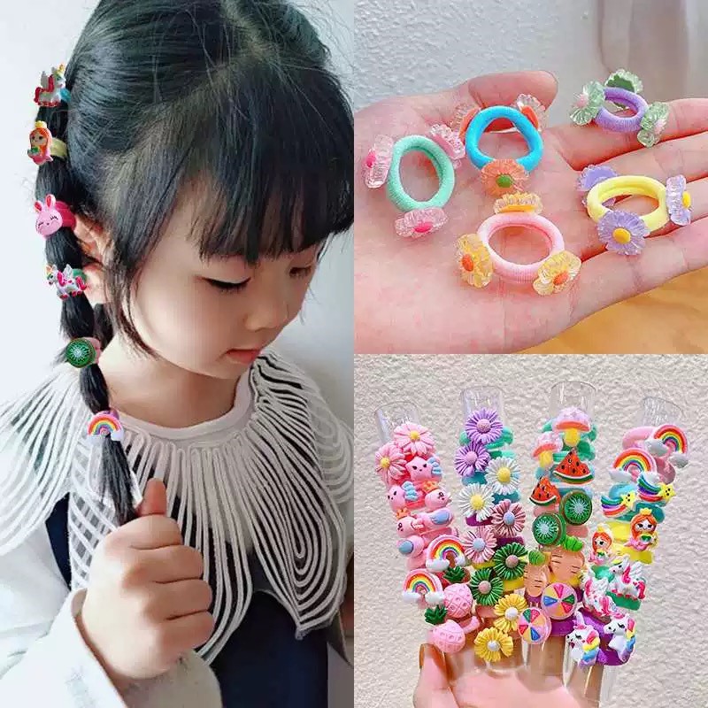 [ACKER] 10Pcs/Set Unicorn Bunga Pelangi Bentuk Hewan Lucu Anak Hairband Ikat Rambut