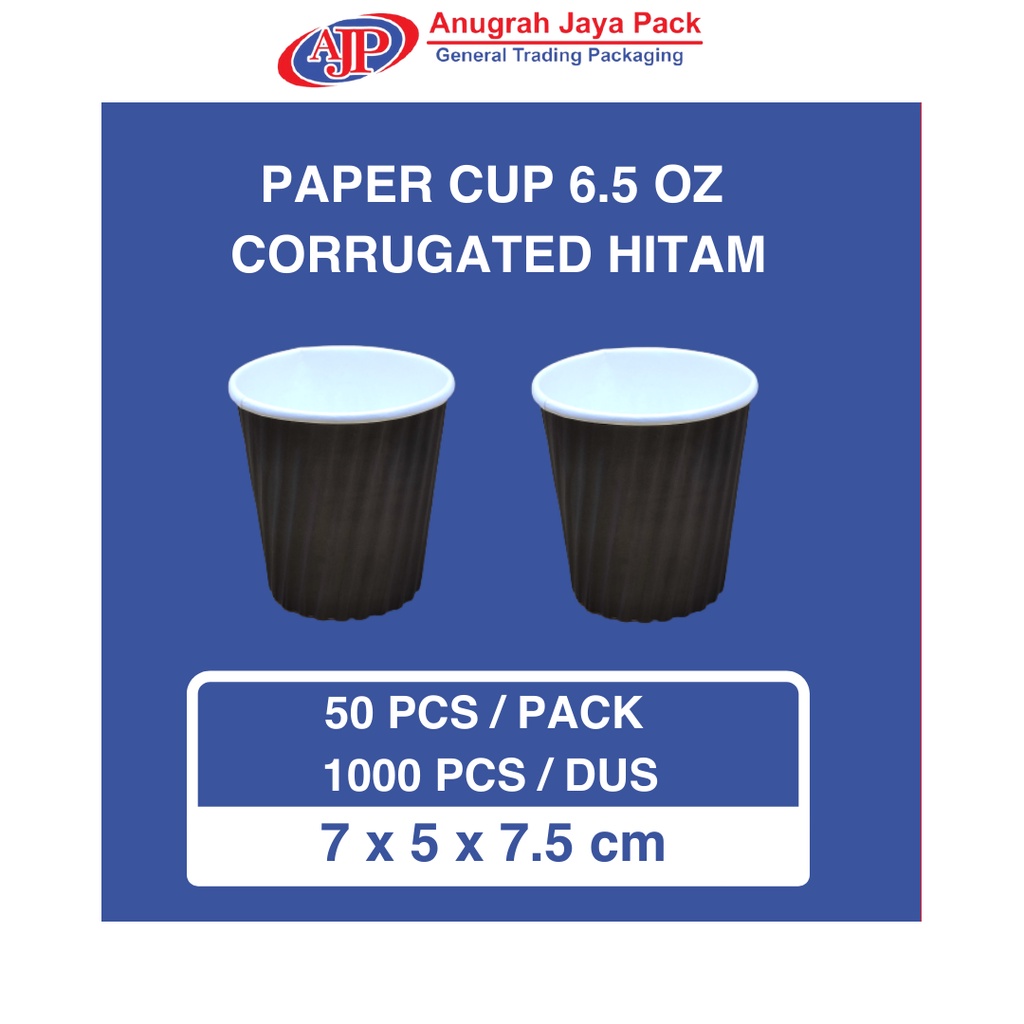 Jual Paper Cup 6,5 Oz Corrugated Hitam / Polos Gelas Kertas Minuman