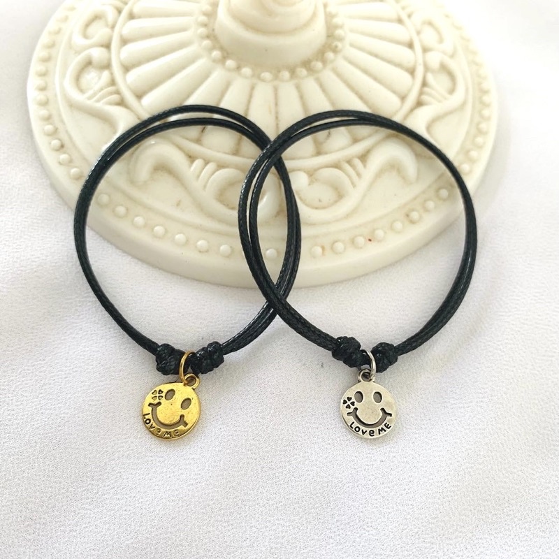 Gelang tali korea hitam charm smile dan Bintang