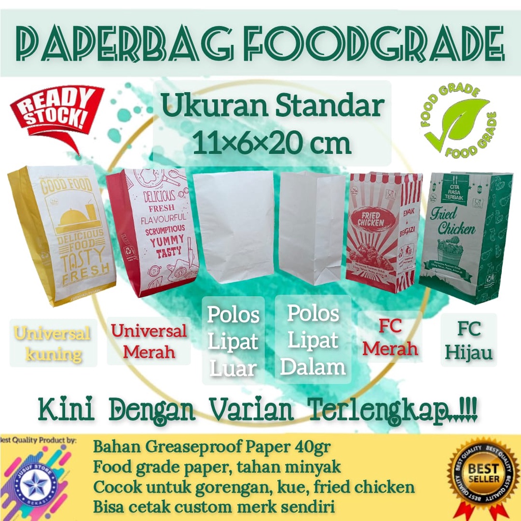 

50pcs Kantong Kertas makanan, paper bag makanan, paperbag foodgrade