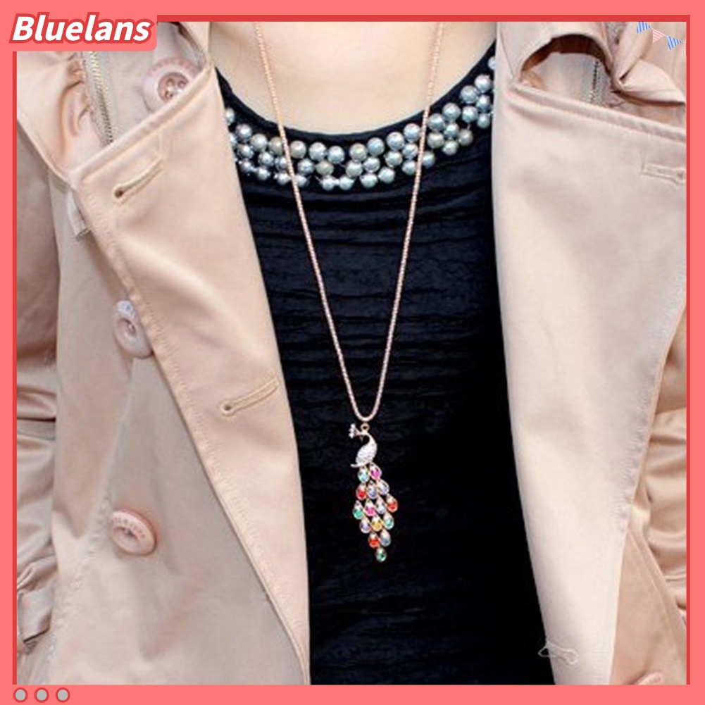 Bluelans Fashion Women Multi-color Long Peacock Rhinestone Wedding Sweater Necklace