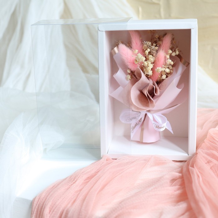 Clearbox Dried Lagurus Pink | Bunga Kering Asli Kado Hadiah Valentine - Lagurus Pink