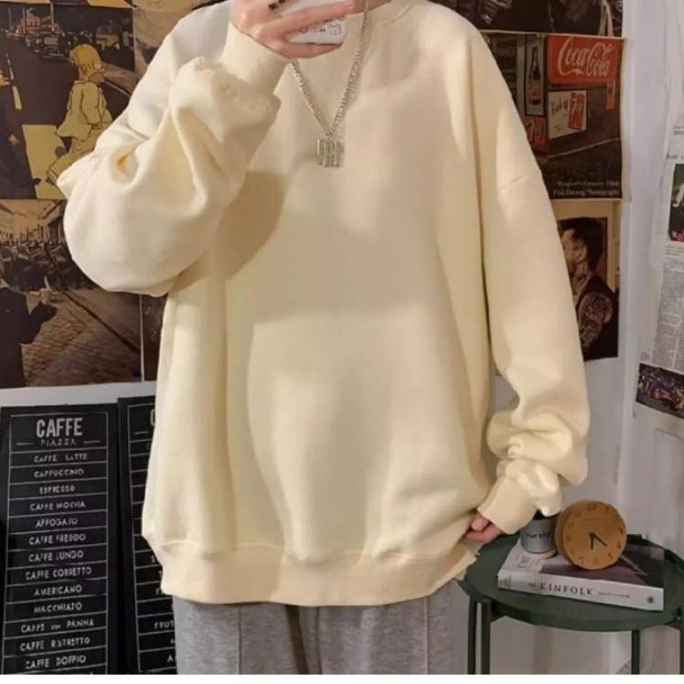 Sweater Polos Oversize Wanita dan Pria - Sweatshirt Basic Jumbo - Size M - L - XL - XXL - Big Size - Bahan Fleece
