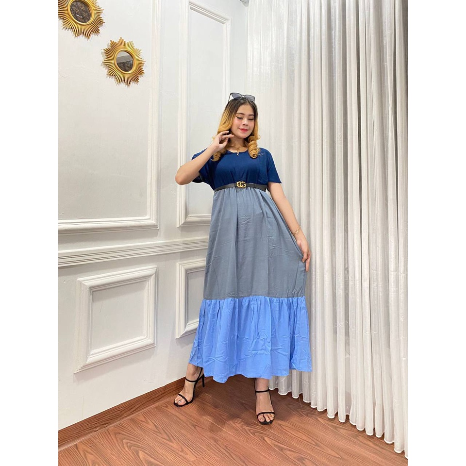 (COD) MIDI DRESS PELANGI RAINBOW WANITA l DRESS JUMBO WANITA TERBARU KEKINIAN l MIDI DRESS JUMBO LD 