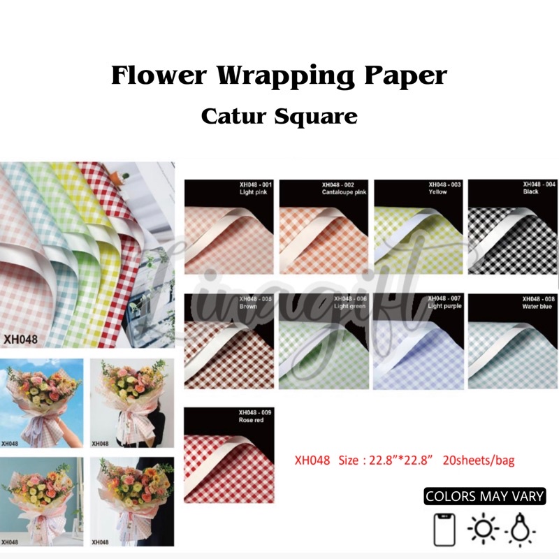 ( 5 Lembar ) CATUR SQUARE - FLOWER WRAPPING PAPER CATUR SQUARE KERTAS BUNGA KOREAN CELLOPHANE PLASTIC KARANGAN BUKET