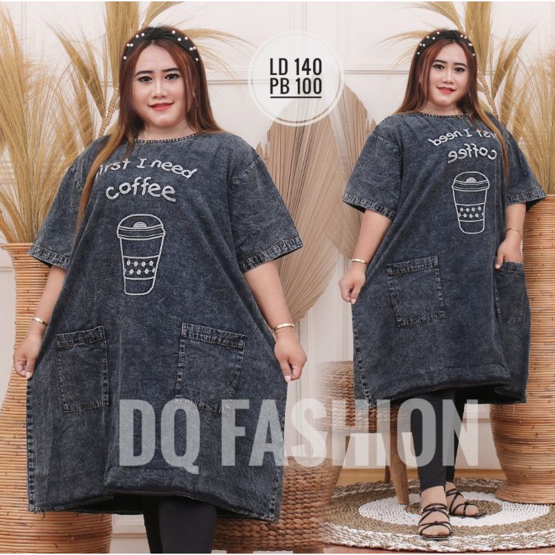 DRESS JUMBO LD 140 ALEXA DRESS MATT JEANS WASH DRESS SUPER JUMBO ATASAN WANITA JEANS OVERSIZE