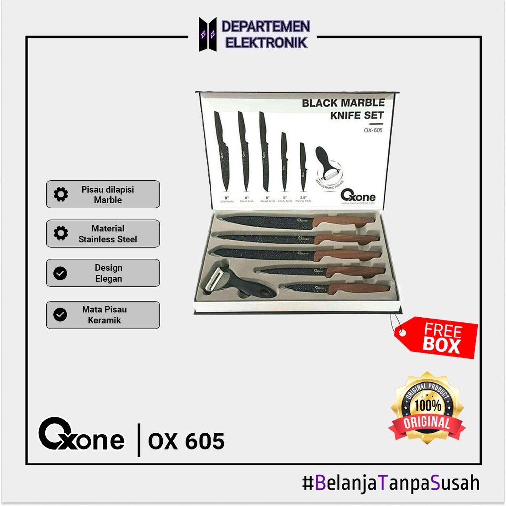Pisau Dapur Oxone OX 605 Black Marble Knife Set [ORIGINAL] MURAH BANGET / GARANSI RESMI