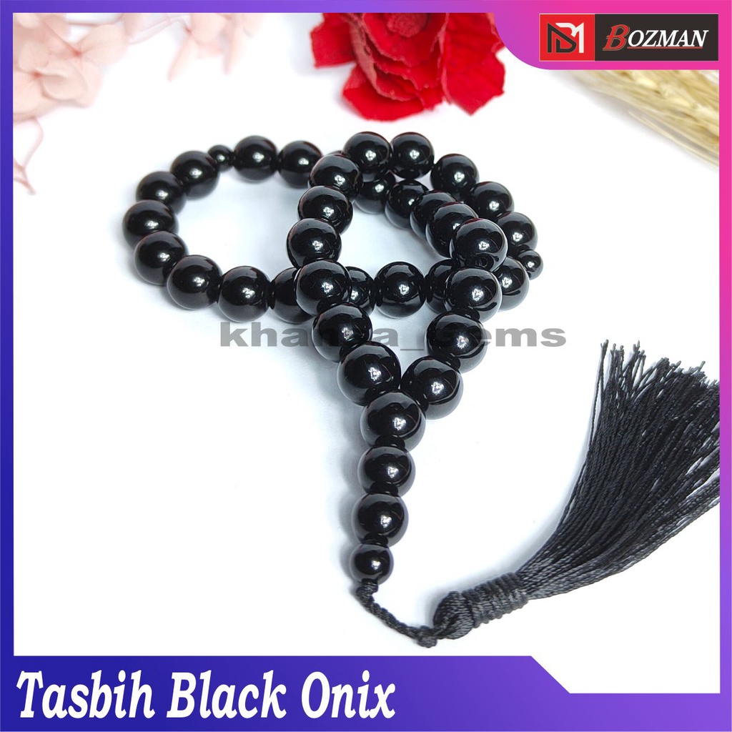 TASBIH BATU GIOK BLACK ONIX DIM 10MM ISI 33 BUTIR AKSESORIES PERLENGKAPAN IBADAH SHOLAT DZIKIR FASHION MUSLIM