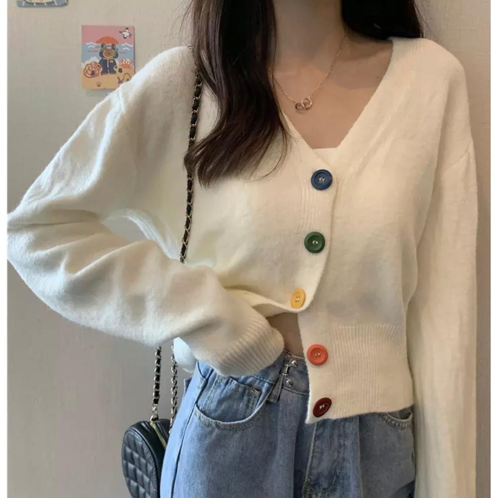 TokoMilkan - Cardigan Rajut Wanita BUTTON RAINBOW Cardy